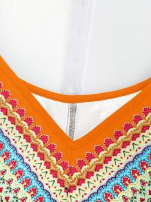 SHEIN Holidaya 大尺碼女性夏季條紋和印花細肩帶寬鬆休閒連身褲 - 彩色 - 查看 5