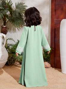 Vestido de manga larga impreso para niña, casual y adecuado para uso diario - Verde - Ver 2