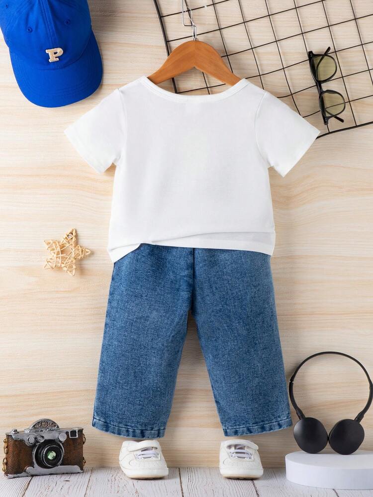 Baby Boys' Casual And Cool Printed T-Shirt Set For Summer
