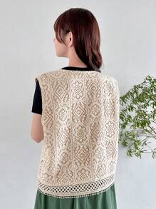 FRIFUL Women Simple And Fashionable Summer Casual Tank Top With One-Button - Beige - View 5