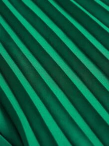 Slaydiva Elegant Elastic Waist Dark Green Pleated Large-Footed Extra-Long Wide-Leg Pants For Plus Women - Green - View 6