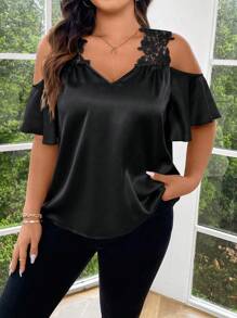 SHEIN Clasi Áo ren màu trơn thời trang cỡ lớn cho nữ mùa hè - màu đen - Xem 1