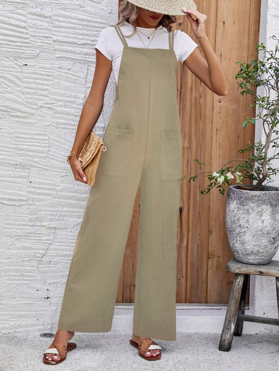 SHEIN PETITE Mono casual sencillo de unicolor para Mujer - Caqui - Ver 1