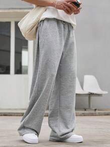 Claim Dot Men Long Straight Casual Summer Wide Legged Sports Pants Oversize Sweat Pants Nice Plain Light Grey Going Out Fashion Couple Matching