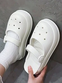 Dép Nữ Mềm Rỗng Đế Dày Và Tăng Chiều Cao, Phong Cách Mới, Bít Mũi, Đi Biển, Dép, Dép Đi Trong Nhà - trắng - Xem 1