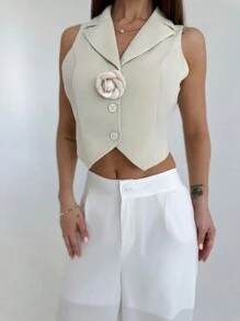 Aloruh Romantic Lady White Short Blazer With Waist-Cinching, Button Decoration And Floral_details For A Street-Style Look - Apricot - View 1