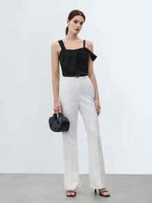 BizChic Women Solid Color Pleated Simple And Versatile Spring/Summer Top - Black - View 8