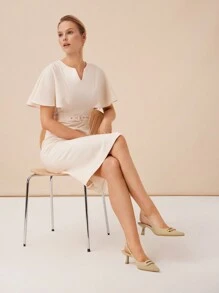 MOTF PREMIUM 女士尖头低跟高跟鞋，适合所有季节日常穿着的度假鞋，夏季促销万圣节圣诞节 - 杏色 - 查看 8