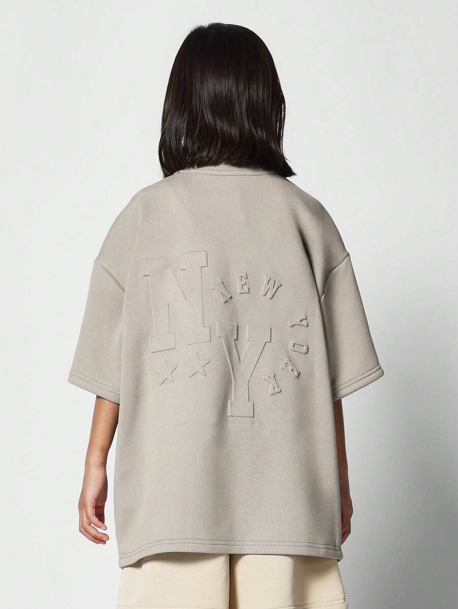 SUMWON Camiseta oversize con relieve para niña preadolescente - Gris - Ver 1