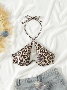 Swim SXY 2025 Leopard Print Hollow Out Halter Neck Swimwear Top (Print Random, With Underwire) Summer - Multicolor - View 3