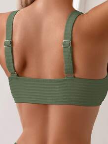 SHEIN Swim Bộ bikini mùa hè dành cho nữ đi biển mùa hè Solid Push Up Twist dành cho kỳ nghỉ và hồ bơi - xanh quân đội - Xem 5