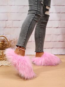 Pantuflas esponjosas para mujer, forradas térmicamente para primavera 2025, zapatillas de estar por casa antideslizantes y cálidas, sandalias de moda de piel sintética de talla grande para uso en exteriores
