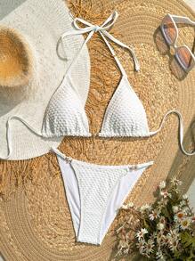 SHEIN Swim Women Bikini Sets Backless Tie Back Plain - Putih - View 6