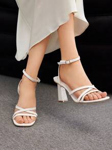 CUCCOO BIZCHIC 女式白色pu皮革舒適帶扣方頭涼鞋,時尚百搭 - 白色 - 查看 5