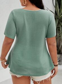 Calvaya Plus Size Women's Fashion Solid Color Lace Short Sleeve T-Shirt