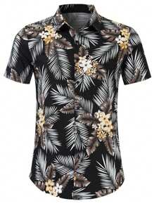 Men Tropical Print Button Front Shirt - Multicolor - View 1