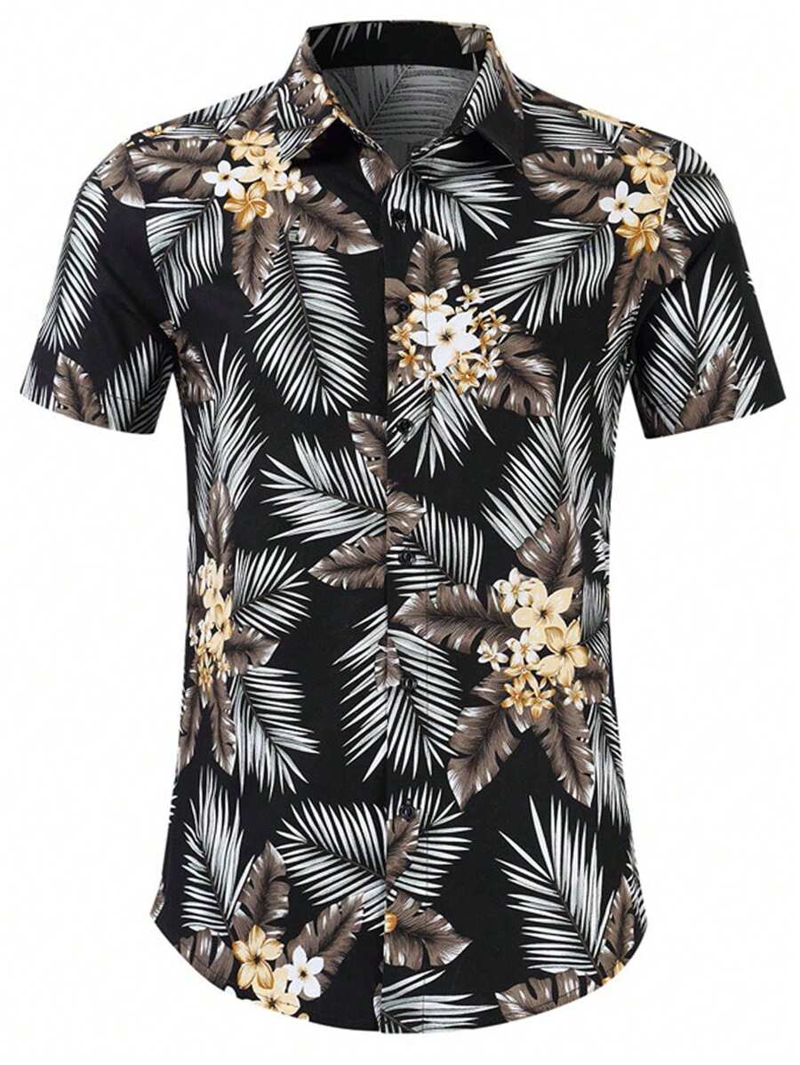 Men Tropical Print Button Front Shirt - Multicolor - View 1
