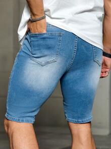 Manfinity LEGND Quần short denim nam skinny màu xanh nhạt đau khổ - Rửa nhẹ - Xem 2