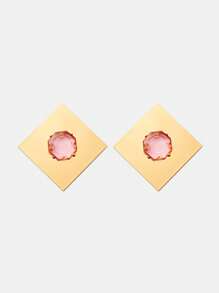 SHEIN X SAMADHI SHEIN BAE 1 par de brincos de tacha simples de metal e strass adequados para uso diário