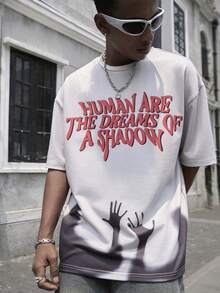 PAVTROS Street Men's Oversized Ghost Print Pattern T-Shirt, Summer - Apricot - View 2