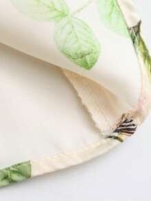 Women Casual Satin Flower Print Shirt Top - Beige - View 7