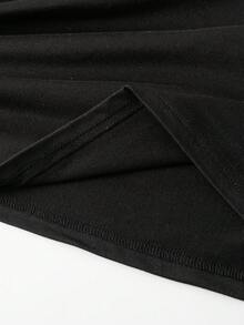 SHEIN EZwear 女士休閒短袖T恤，配有蝴蝶結、珍珠和心形印花，適合夏季 - 黑色 - 查看 6