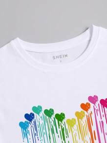 INAWLY Women Summer Heart Print Round Neck Short Sleeve Casual T-Shirt Graphic Tees Women Tops
