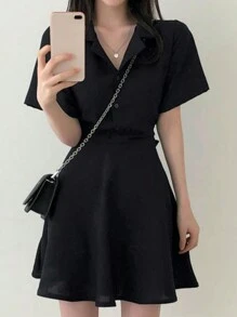 DAZY Women Solid Color Cinching Waist Short Dress Summer Sundress,Casual Women Dresses