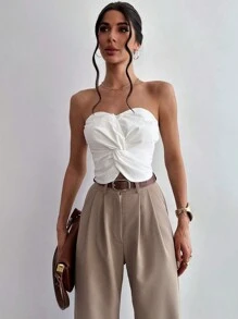 Firerie Women Sleeveless Criss-Cross Twist Detail Elegant Blouse For Commute