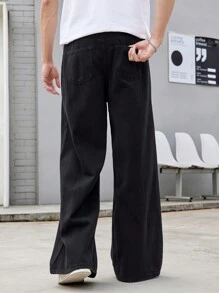 Manfinity EMRG Men Loose Straight-Leg Jeans With Holes And Pockets For Daily Casual Wear