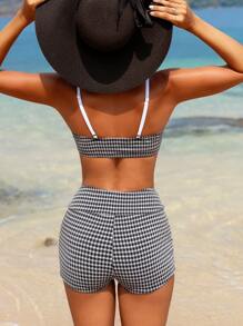 SHEIN Swim 女士格紋比基尼套裝，適用於夏季沙灘 - 黑與白 - 查看 2
