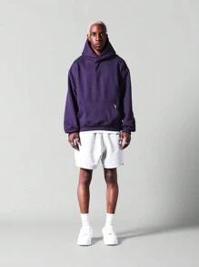 SUMWON Regular Fit Essential Premium Heavyweight Overhead Hoodie In 340 Gsm - Purple - View 3