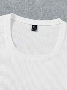 Comfortcana 大碼素色大圓領條紋針織連身背心 - 白色 - 查看 6