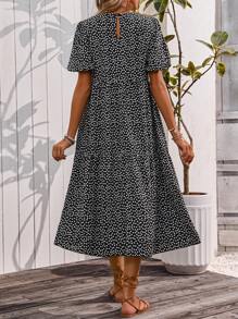 EMERY ROSE 波尔卡圆点印花分层泡泡袖连衣裙，宽松休闲教师连衣裙，黑色优雅连衣裙长款女装 - 彩色 - 查看 2