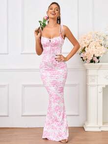 PARTHEA Vestido con estampado floral y cordones - Rosa Pálido - Ver 6