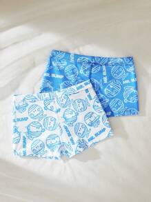 Mr Men Little Miss X SHEIN Young Boy 2pcs/Set Cartoon & Letter Print Comfortable Boxer Briefs