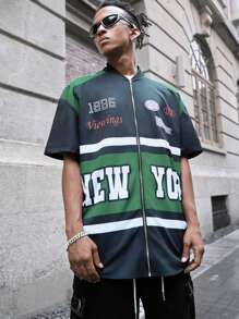 PAVTROS Manfinity Streetrush Men's Streetwear Letter Print Colorblock Short Sleeve Summer Shirt - Multicolor - View 4