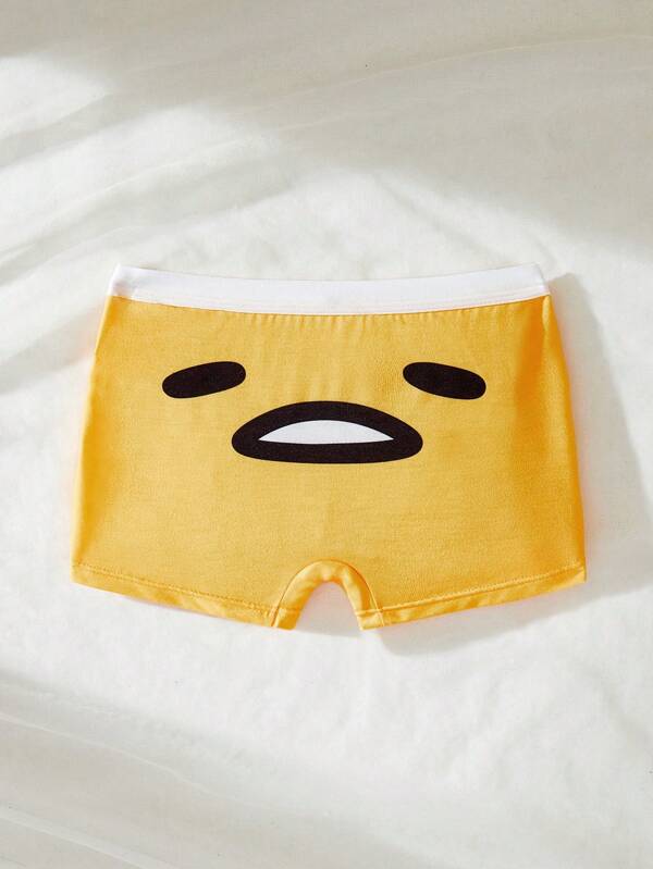 Gudetama X SHEIN Young Boy Yellow Cute Funny Cartoon Expression Comfortable Boxy Briefs