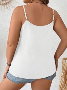 SHEIN LUNE Plus Size Nữ Mùa Hè Màu Trơn Loose Fit Áo Yếm Có Viền Cong - trắng - Xem 2