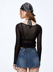 SHEINNeu Women's Y2K Black See-Through Mesh Top