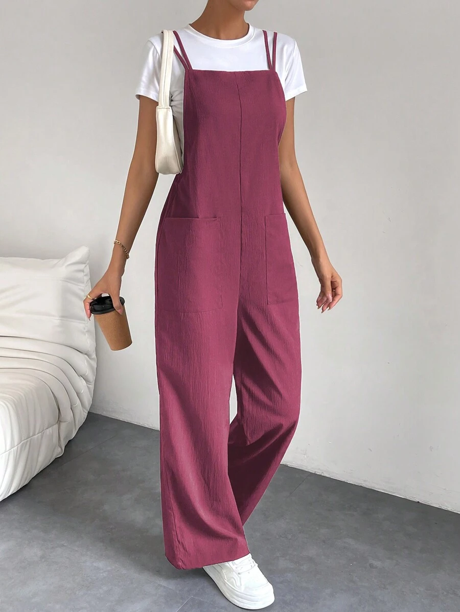 Breezaya Women's Casual Jumpsuit With Adjustable Straps, Suitable For Office, School, All Seasons - Rose Red - View 1