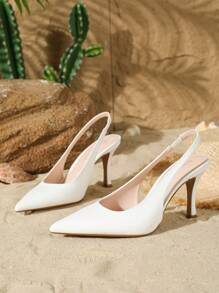 On feet& in love 2025秋冬季女士时尚优雅后系带尖头细高跟鞋，适合搭配连衣裙和婚礼，优雅 - 白色 - 查看 5