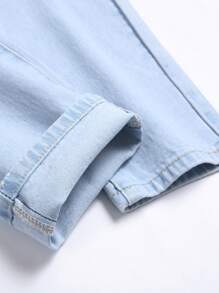 男士破洞磨边漂白洗水牛仔裤 - 淺色水洗藍 - 查看 3