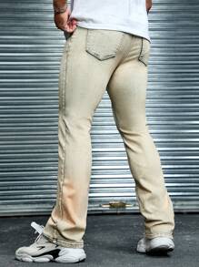 Manfinity Homme Men Vintage Denim Snowflake Bleach Dyed Flared Jeans