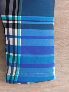 適用於春夏季的男嬰休閒格紋連身衣和帽子 - 藍色 - 查看 3