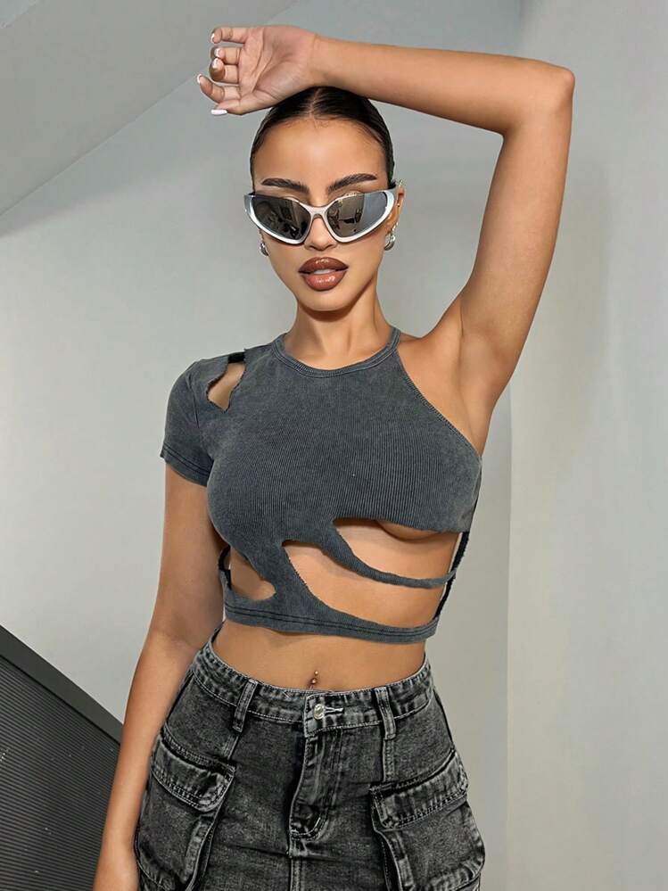 SHEIN ICON ダメージ加工されたローカットストリートウェア