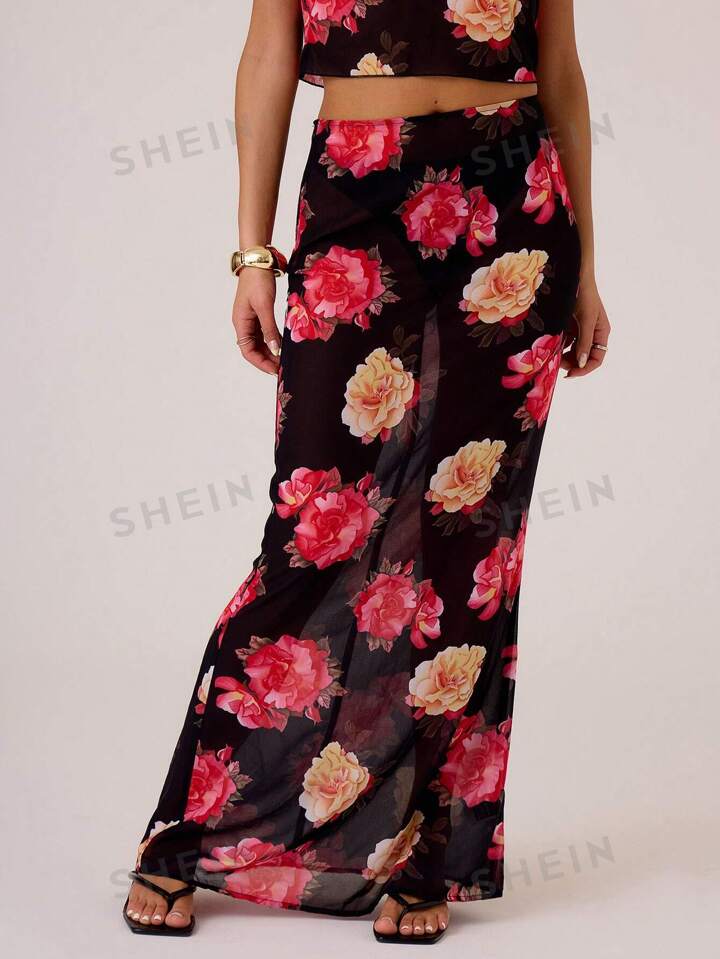 MUSERA Floral Chiffon Maxi Skirt