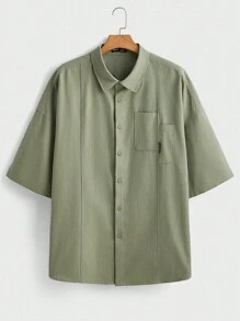Manfinity VCAY Men Plus Size Woven Casual Short Sleeve Shirt And Shorts 2pcs Set