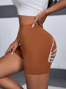 Zolique Mallas cortas impresas a mano con diseño de calavera para mujer