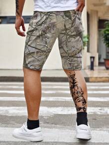 Manfinity LEGND Pantalones cortos Bermuda de camuflaje para hombres con bolsillos, pantalones cortos de mezclilla casuales - Multicolor - Ver 2